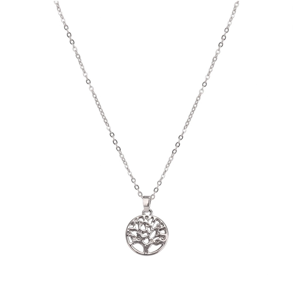 Bejeweled Silver Tone Tree of Life  Necklace